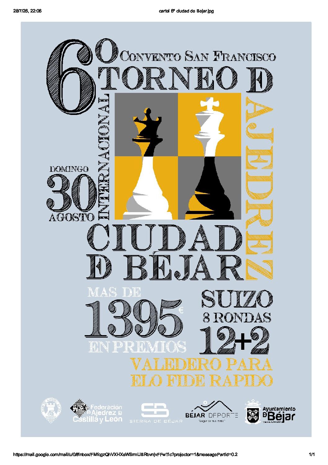 6ª TORNEO INTERNACIONAL DE AJEDREZ CIUDAD DE BÉJAR. Domingo 30 agosto