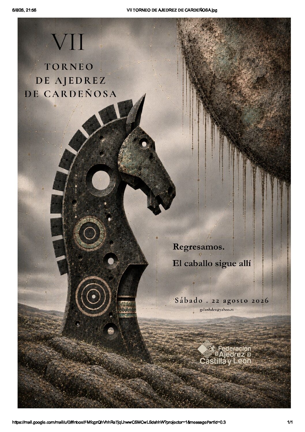 VII TORNEO DE AJEDREZ Y SIMULTÁNEA  CARDEÑOSA (ÁVILA) 2026 . Sábado 22 de agosto.